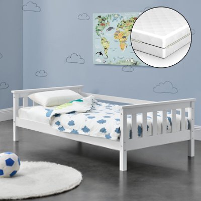 [EN.CASA] Lit d'enfant Nuuk en Pin avec Matelas Orthop&eacute;dique 160 x 80 cm Blanc 