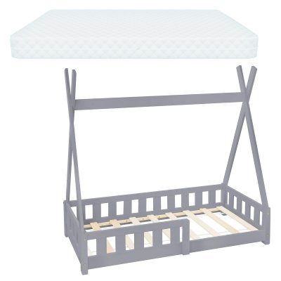 NON RENSEIGNE Lit d'enfant tipi avec matelas lit avec protection antichute pin gris 70x140 cm 490007346