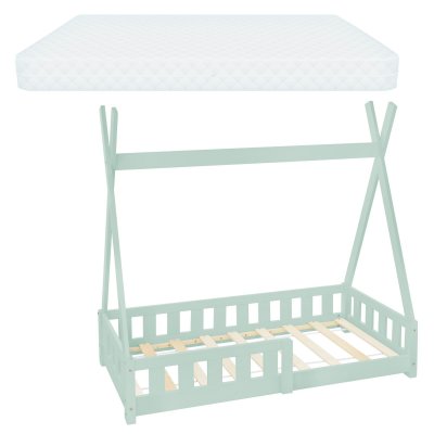 ML DESIGN Lit d'enfant tipi avec matelas lit avec protection antichute pin menthe 70x140cm 490007347