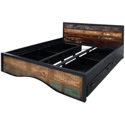 Lit double avec tiroirs 200x200 Bois de r&eacute;cup&eacute;ration laqu&eacute; Multicolore INDUSTRIAL #112
