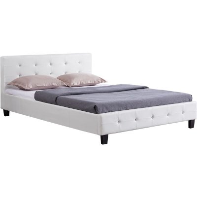 Lit double JOSY, 140 x 190 cm, capitonn&eacute; avec sommier, rev&ecirc;tement synth&eacute;tique blanc