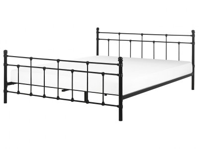 Lit double m&eacute;tallique noir BELIANI LYNX - 160x200 cm - Style romantique - Sommier &agrave; lattes