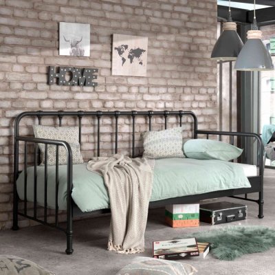 TERRE DE NUIT Lit enfant banquette &agrave; barreaux en m&eacute;tal 90x200 cm - LT2060