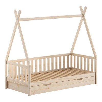 VIPACK Lit Enfant, Barri&egrave;re & Tiroir ""tipi"" 90x200cm Naturel