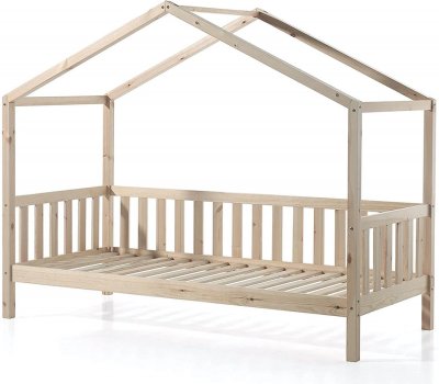VIPACK Lit Enfant Cabane & Barri&egrave;re Dallas Ii 90x200cm Naturel