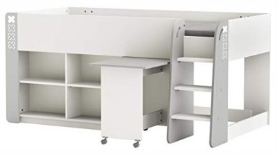 PEGANE Lit enfant combine coloris blanc mat/gris fonce - Dim : 210,3 x 97,8 x 124,2 cm --