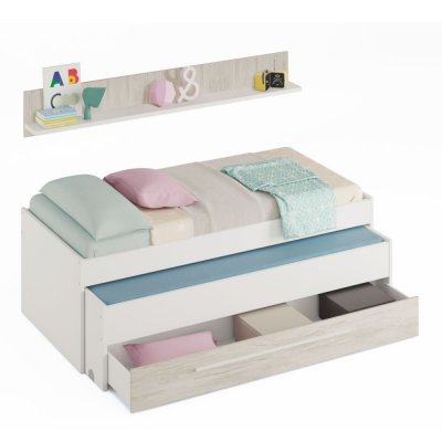 LOUNGITUDE Lit enfant gigogne avec 1 tiroir et 1 &eacute;tag&egrave;re - blanc FOLI7438A