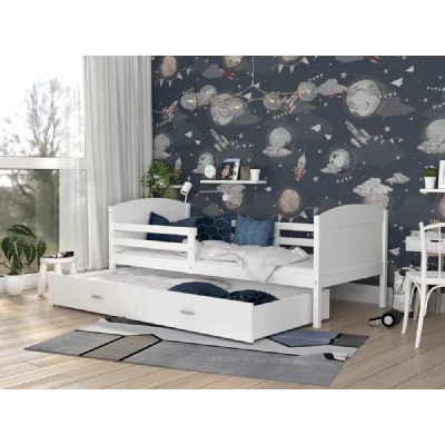 KIDS LITERIE Lit enfant mateo 90x190 blanc - blanc livr&eacute; avec sommiers, tiroir et matelas en mousse de 7cm