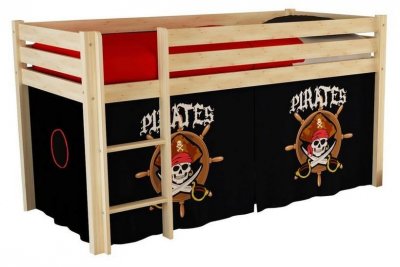 VIPACK Lit enfant mezzanine + housse Pirates bois - PINO