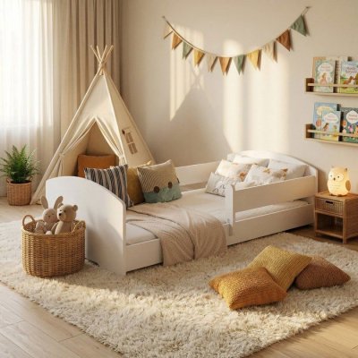 KOBI Lit enfant Montessori LEO 160x80 - lit bas avec balustrade
