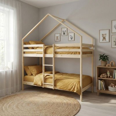 SWEEEK Lit enfant superpos&eacute; cabane 90 x 190 cm pin naturel ROYA