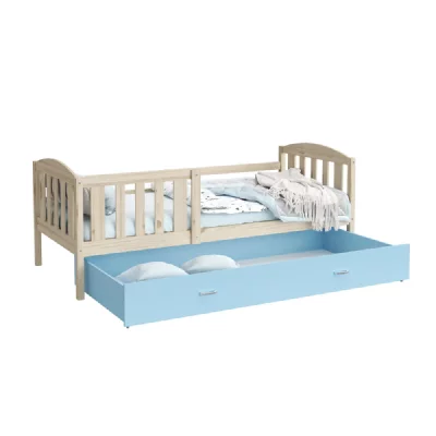 KIDS LITERIE Lit enfant teo 90x190 pin - bleu livr&eacute; avec sommiers, tiroir et matelas en mousse de 7cm
