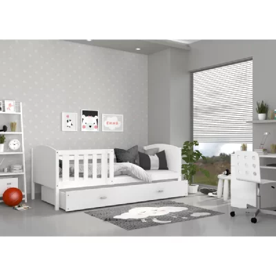 KIDS LITERIE Lit enfant tomy 90x190 blanc - blanc livr&eacute; avec sommiers, tiroir et matelas en mousse de 7cm