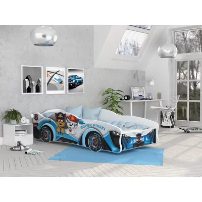 KIDS LITERIE Lit enfant voiture 80x160 28 pat patrouille th&egrave;me livr&eacute; avec sommiers et matelas en mousse de 7cm