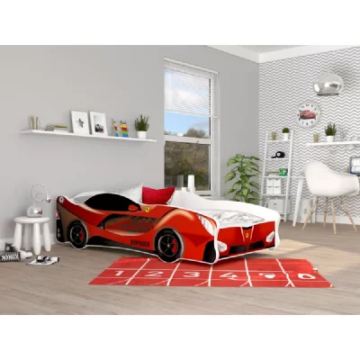KIDS LITERIE Lit Enfant Voiture 80x160 Ferrari Th&egrave;me Livr&eacute; avec sommiers et matelas en mousse de 7cm