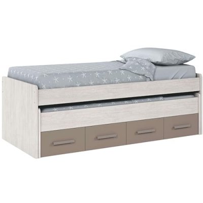 HABITDESIGN Lit Gigogne & Sommier Inclus Boan 90x190cm Gris & Taupe