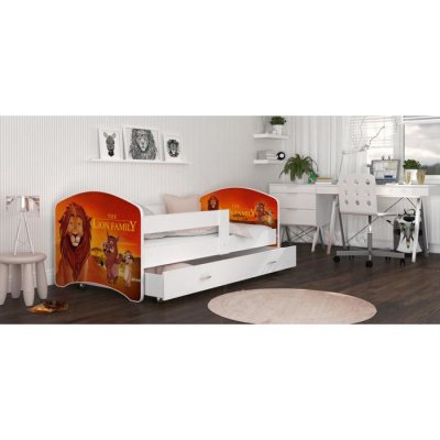 KIDS LITERIE LIT HAPPY ROI LION  80x160 BLANC Livr&eacute; avec tiroir, sommier et matelas en mousse de 7cm OFFERT