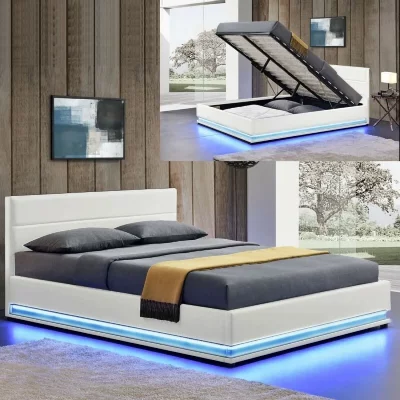 Lit led avec coffre de rangement AVA - 140x190 - Blanc