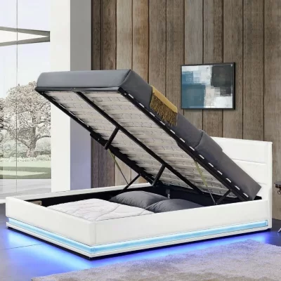 Lit led avec coffre de rangement AVA - 160x200 - Blanc