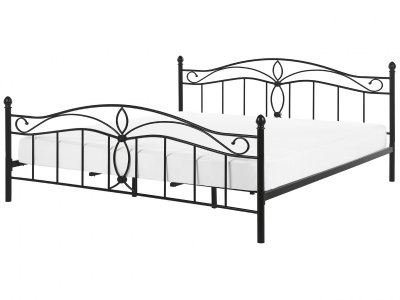 Lit m&eacute;tallique noir 180x200 cm design romantique ANTLIA - BELIANI - Avec sommier &agrave; lattes
