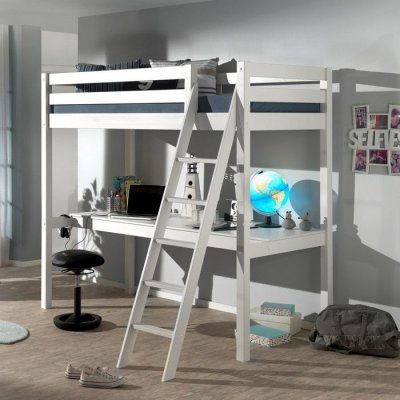 VIPACK Lit Mezzanine 90x200 avec Bureau Pino -  - Blanc - Enfant