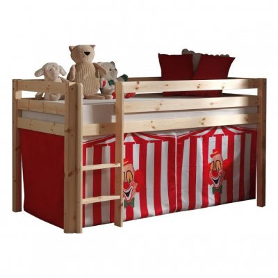PARIS PRIX Lit mezzanine 90x200 cm avec tente clown pin massif clair Pino