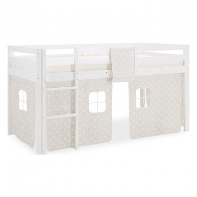 HOMESTYLE4U Lit mezzanine 90x200 rideau design etoiles blanches
