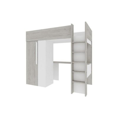 VENTE UNIQUE Lit mezzanine enfant Beau - Blanc - 90x200 - Avec bureau et armoire