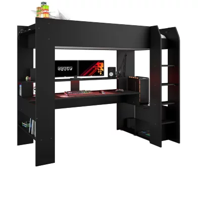 PARISOT Lit mezzanine gaming &agrave; LED 90x200 cm avec bureau et rangement CONNECT