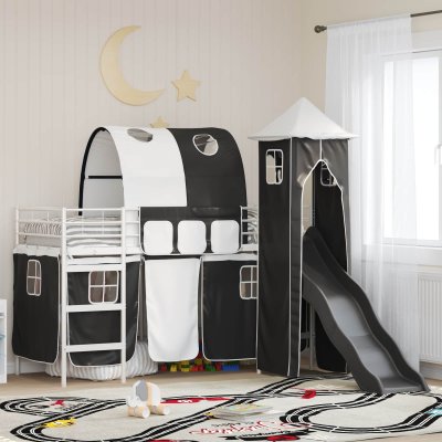 VIDAXL Lit Mezzanine Pour Enfants Uni Blanc Et Noir 75 X 190 Cm M&eacute;tal 