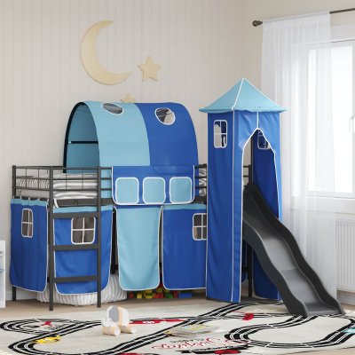 VIDAXL Lit Mezzanine Pour Enfants Uni Noir Et Bleu 100 X 190 Cm M&eacute;tal 