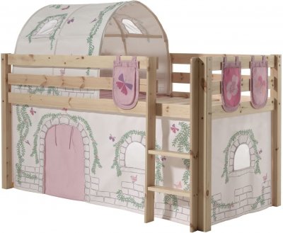 VIPACK Lit Mi-Hauteur 90x200 Sommier Inclus et Housse Birdy Pino - Bois