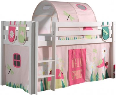 Lit mi-hauteur 90x200 sommier inclus et housse spring pino - blanc