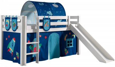 Lit mi-hauteur 90x200 toboggan sommier inclus housse astro blanc noir