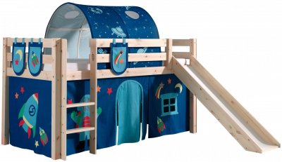 VIPACK Lit mi-hauteur 90x200 toboggan sommier inclus housse astro naturel
