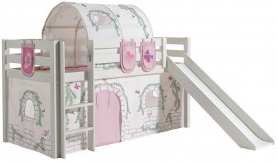 Lit mi-hauteur 90x200 toboggan sommier inclus housse birdy blanc