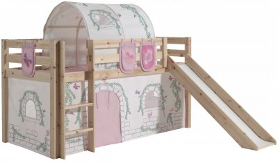 VIPACK Lit mi-hauteur 90x200 toboggan sommier inclus housse birdy naturel