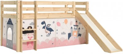 VIPACK Lit Mi-Hauteur 90x200 Toboggan sommier inclus housse Fairy Pino - Bois