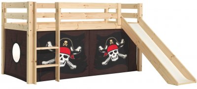 VIPACK Lit mi-hauteur 90x200 toboggan sommier inclus housse pirate naturel