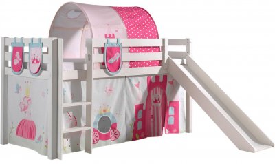 Lit mi-hauteur 90x200 toboggan sommier inclus housse princesse blanc