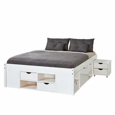 Lit multi-rangements - Till - Blanc - 140 x 190 cm
