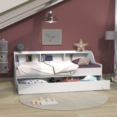 WEBER INDUSTRIES Lit PALMA 90x190 + &eacute;tag&egrave;re + 1 tiroir-lit / Blanc