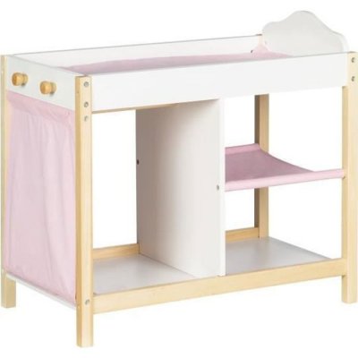 ROBA Lit poup&eacute;e combin&eacute; en bois avec commode et literie blanc/rose