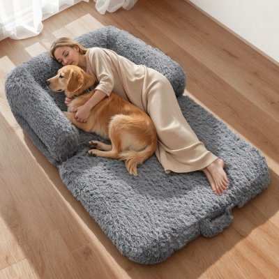 VEVOR Lit Pour Chien Humain 181x111x22cm Avec Fermeture Eclair Housse Amovible Gris Fonc&eacute;
