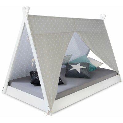 DECOSHOP26 Lit pour enfant tipi tente indienne 90 x 200 cm en bois avec tissu et sommier - noir