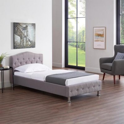 IDIMEX Lit simple BIARRITZ, 90 x 190 cm, capitonn&eacute; avec sommier, rev&ecirc;tement en tissu gris