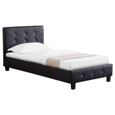 IDIMEX Lit simple TICO, 90 x 190 cm, capitonn&eacute; avec sommier, rev&ecirc;tement synth&eacute;tique noir
