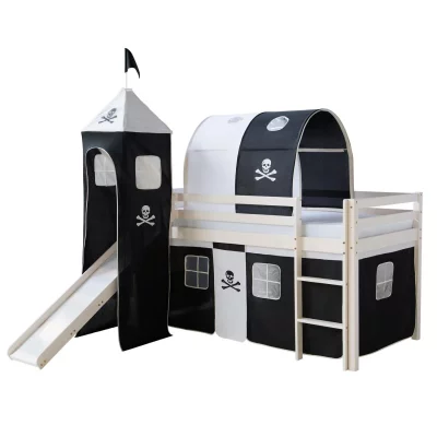 HOMESTYLE4U Lit superpos&eacute; enfant mezzanine blanc Pirate + tour toboggan