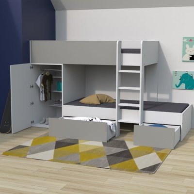 LES TENDANCES Lit superpos&eacute; twin 90x190 avec armoire et tiroirs + 2 sommiers 6425946