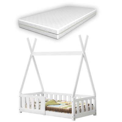 [EN.CASA] Lit Tipi avec Matelas Orthop&eacute;dique Helsingborg Blanc 140 x 70 cm 